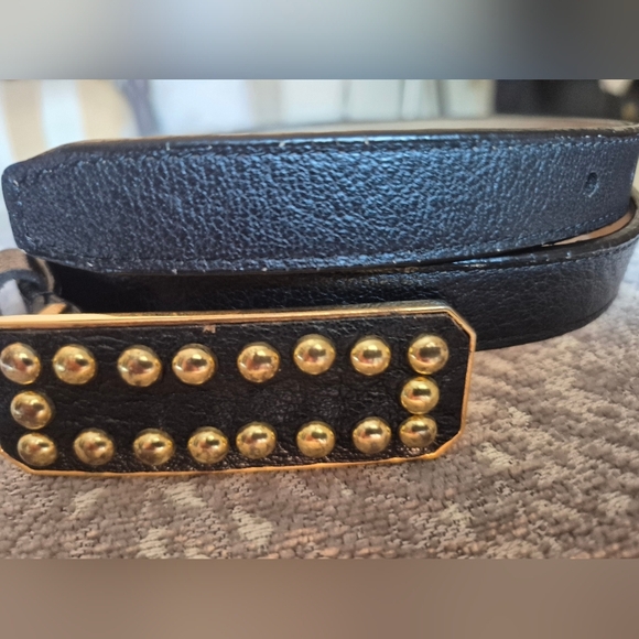 OSCAR DE LA RENTA Black Leather Belt with Gold Studs SIZE M - Picture 1 of 9